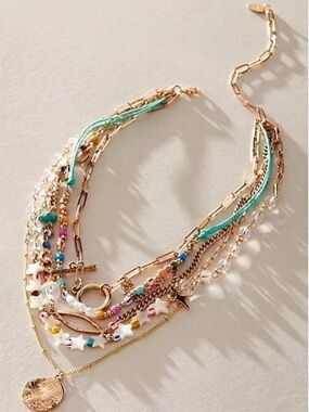 NWT Free People Starry Layer Gold Necklace in Multi-Color